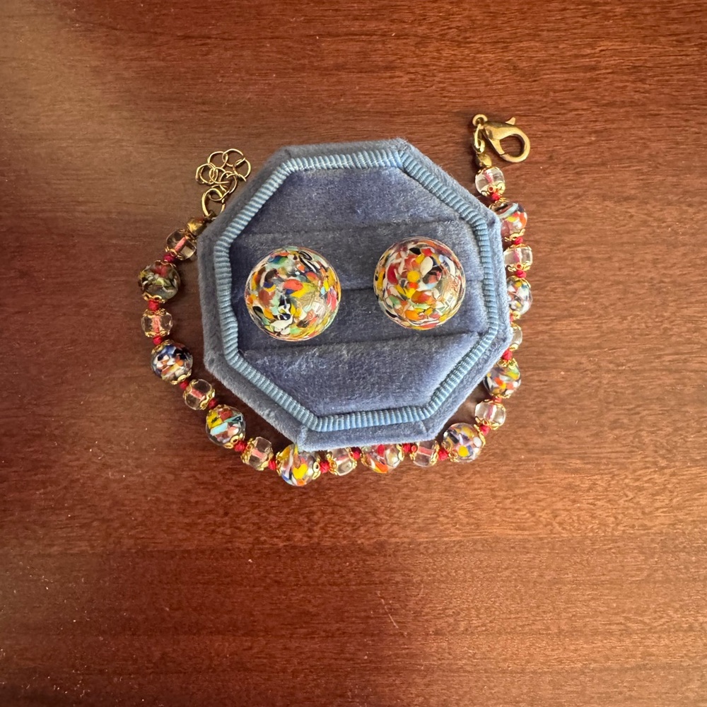 Murano Glass Colorful Beaded Bracelet and Earring Set